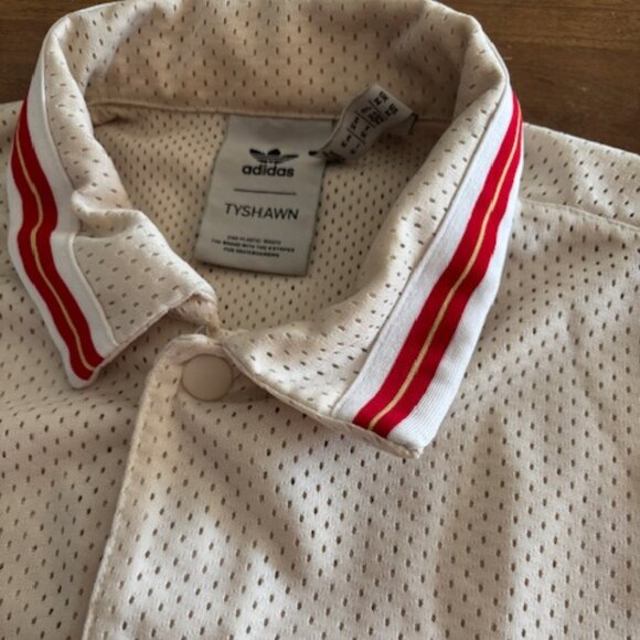 Adidas Tyshawn Button Up TJ Shirt Mesh Jersey Mens Medium Cream Short Sleeve - Picture 2 of 10